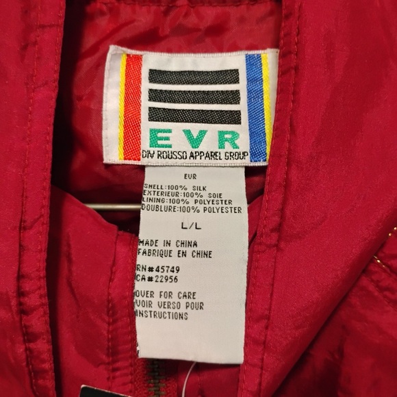 NWT Vintage EVR 80s 90s 100% Silk Windbreaker SweatSuit Red Quilted Studded Sz L - Picture 4 of 14
